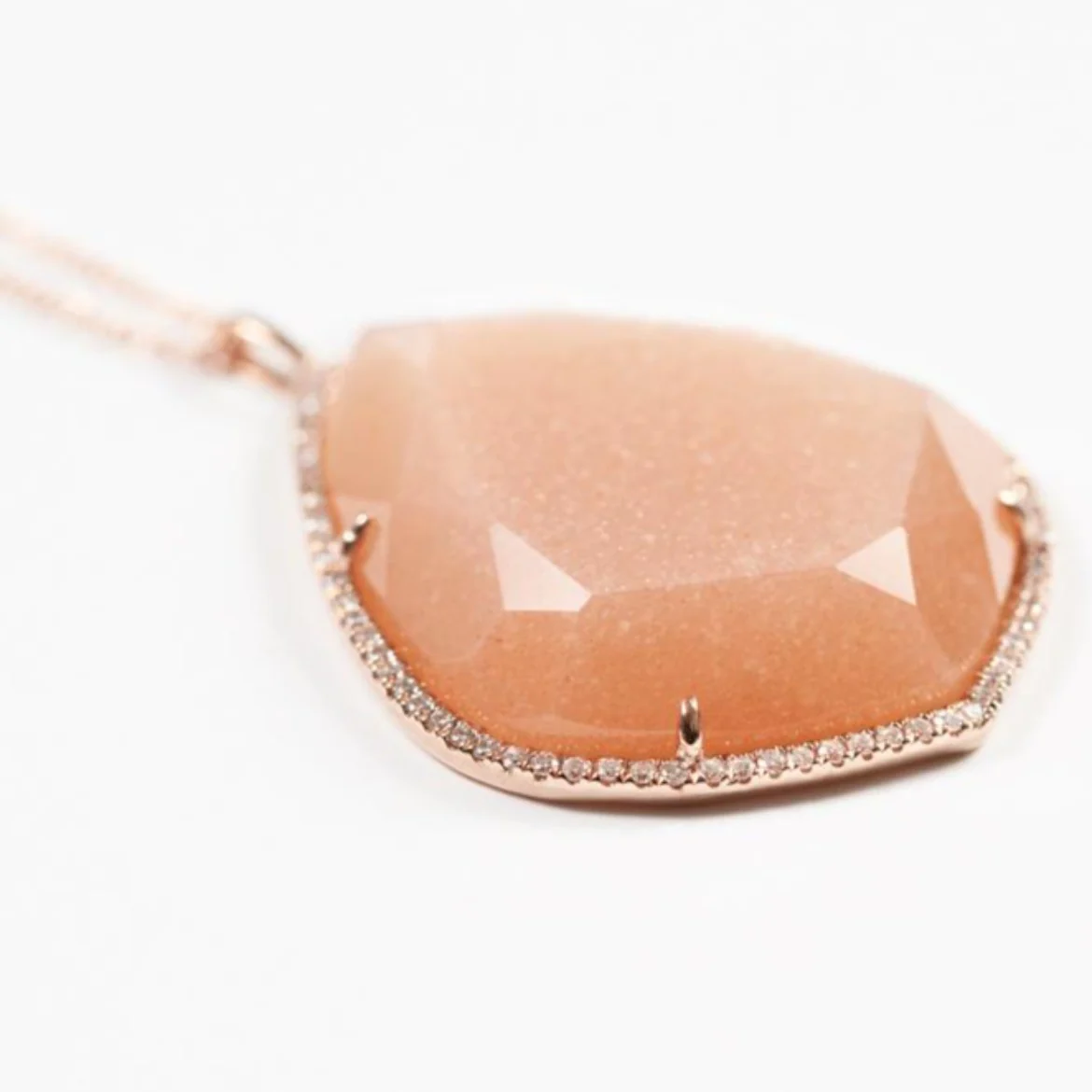 Trapezoid Necklace in Peach Moonstone and Diamonds - Image 4